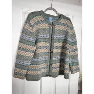 Frost 100% Lambs Wool cardigan sweater with metal fashion clasps - size XL -OG